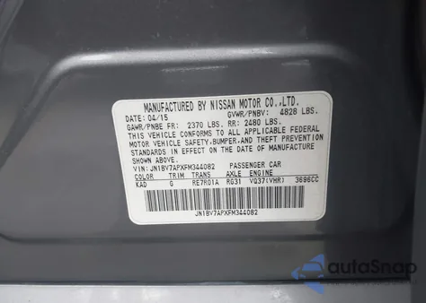 2015 Infiniti Q50 Premium from USA, damaged, VIN JN1BV7APXFM344082